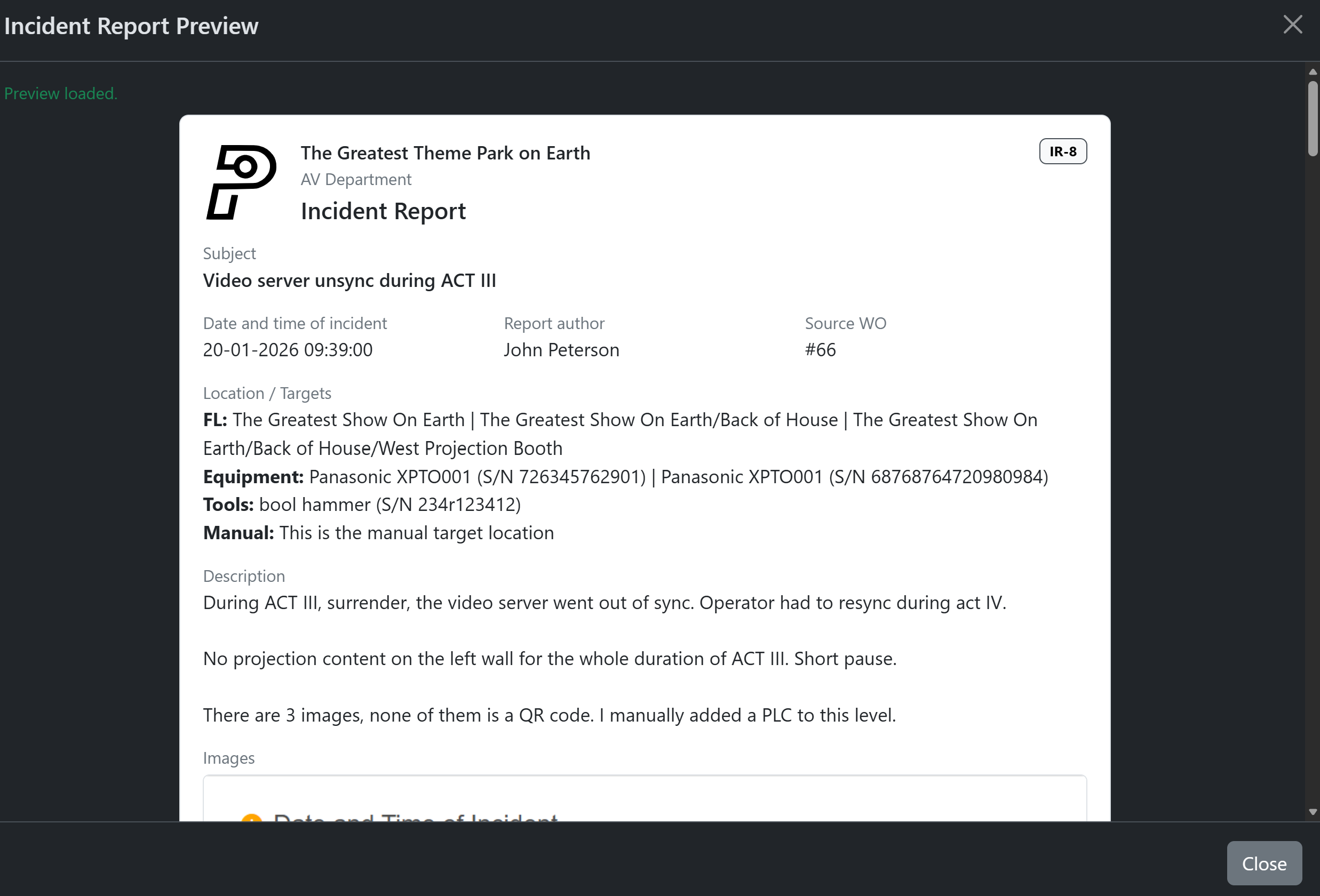 Incident reports screenshot